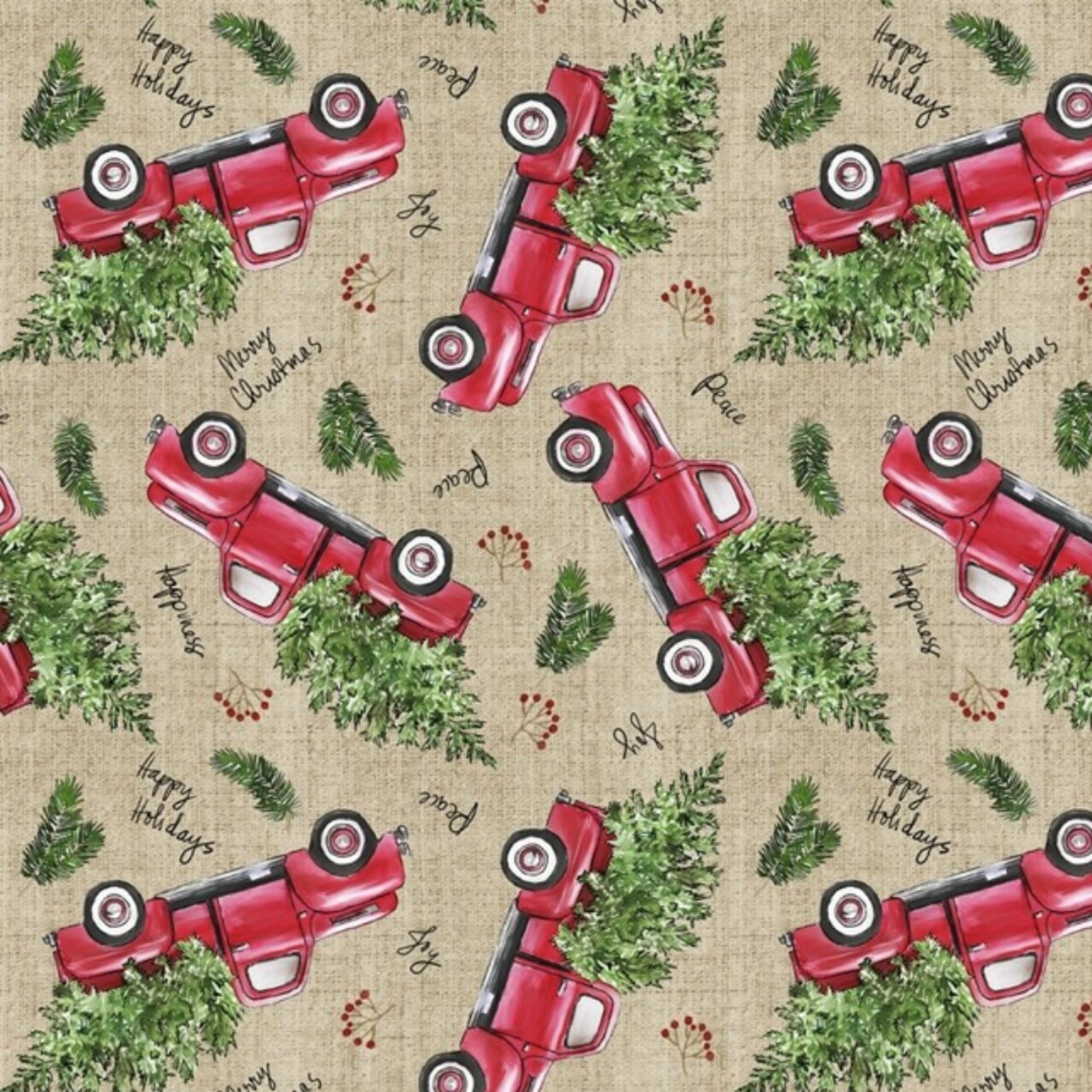 Christmas Trucks with Trees Cotton Fabric | By The Yard | Sewing and Crafting | 44 inches wide